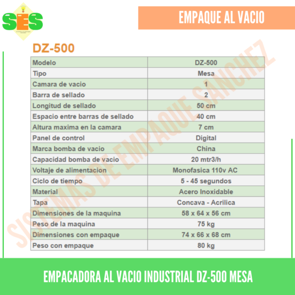 Empacadora al vacio industrial Ref. DZ-500 mesa