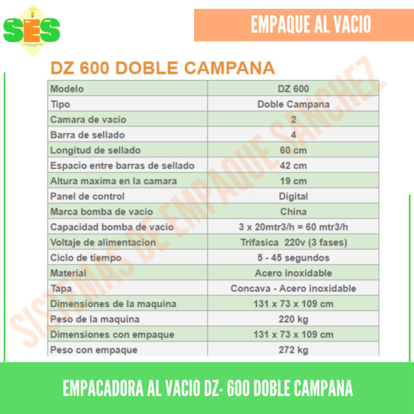 Empacadora al vacio industrial Ref. DZ-600 Doble campana
