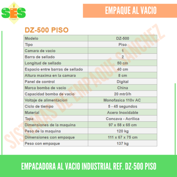 Empacadora al vacio industrial Ref. DZ-500 Piso