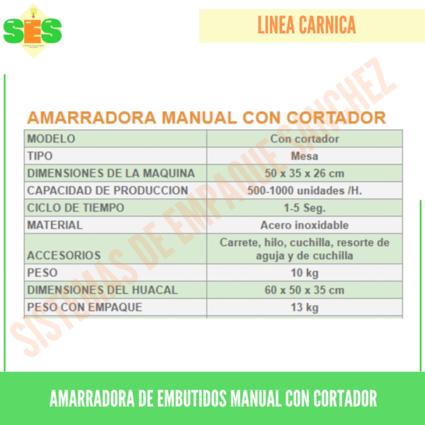 Amarradora de embutidos manual Ref. Con cortador