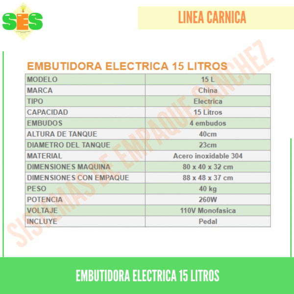Embutidora electrica Ref. 15 litros