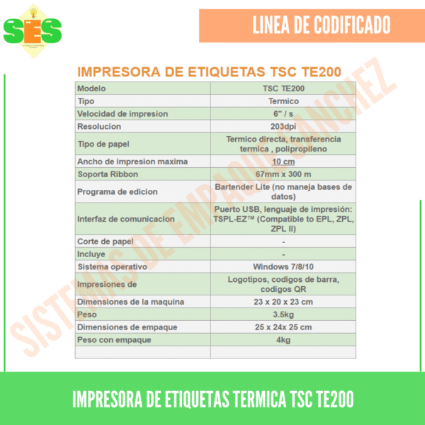Impresora de etiquetas TSC TE200
